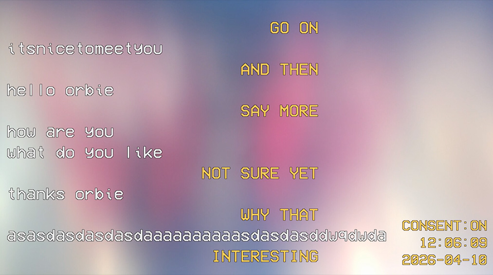 A chat log presented over a blurry field of color