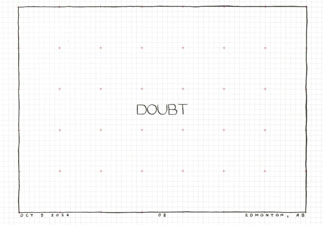 Engineering sketch, completely blank but for one word: doubt.